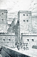 This early 1900s illustration of the main gate at Medina Habu is credited to German archaeologist