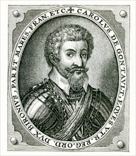 Charles de Gontant-Biron (1562 -1602) served as Marshall of France. This engraving dates to 1602.