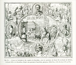 The caption for this engraving reads: Scenes of the attack and torture of Ravaillac, with portraits