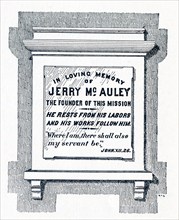 This late 19the-century illustration shows a tablet to the memory of Jerry McAuley on the wall of