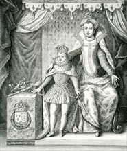 The caption for this engraving reads: Marie de Medicis, the regent and her son, Louis XIII of