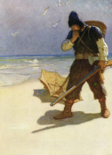 The caption for this image by NC Wyeth that accompanies the tale of Robinson Crusoe by Daniel Defoe