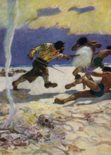 The caption for this image by NC Wyeth that accompanies the tale of Robinson Crusoe by Daniel Defoe