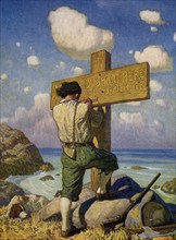 The caption for this image by NC Wyeth that accompanies the tale of Robinson Crusoe by Daniel Defoe