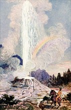 This 1902 illustration shows a geyser. A geyser is a hot spring in which water intermittently