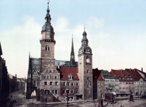 'The Town Hall And The Three Monuments. From Left To Right: Count Otto Von Bismarck; Emperor Wilhelm I