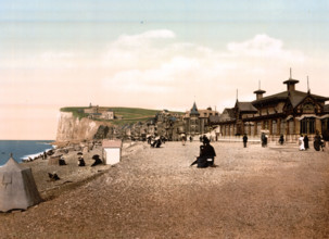 The beach, seaside resorts, Normandy, France, historical, digitally restored reproduction from an