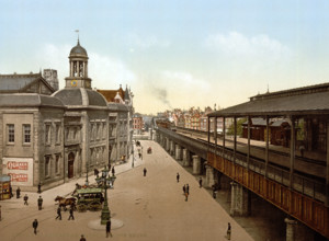 The Stock Exchange and the Bourse Station, Netherlands, around 1895, Historical, digitally restored