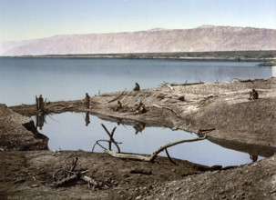 The Dead Sea, Holy Land, West Bank, circa 1895, Historical, digitally restored reproduction from an