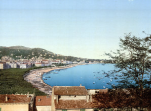 View from Mont Chevalier of Cannes on the Côte d'Azur, France, around 1895, historical, digitally