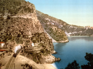 View of the road to La Turbie, Eze and St. Jean, Côte d'Azur, France, circa 1895, Historical,