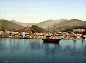 The harbor, Italy, around 1895, historical, digitally restored reproduction from an original from