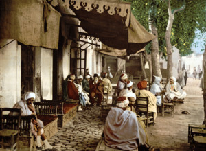 In front of a Moorish cafe in Tunis, Tunisia, around 1895, Historical, digitally restored