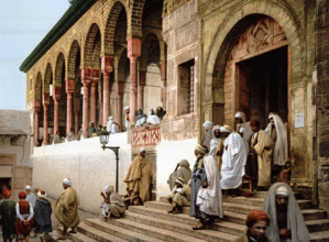 Arabs leaving the mosque, Tunisia, circa 1895, Historical, digitally restored reproduction from an