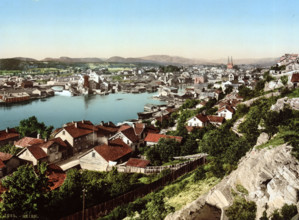 Overview of the city of Skien, Telemark County, Norway, around 1895, Historical, digitally restored