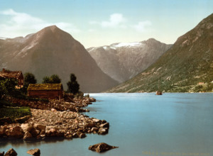 Essefjord near Balholm, Norway, around 1895, Historical, digitally restored reproduction from an