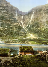 on the Sognefjord, Norway, around 1895, Historical, digitally restored reproduction from an