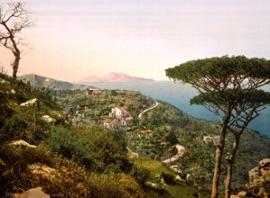 View from Mount Sorrento on the island of Capri, Italy, around 1895, historical, digitally restored