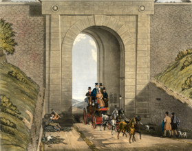 Carriage passing through Highgate Tunnel, 1831, London, England, Historical, digitally restored