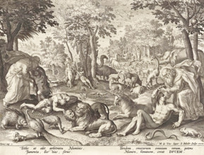 Creation of Adam and Eve and the animals. Origin, Antwerp. Date, 1588 - 1600, Johann Sadeler,