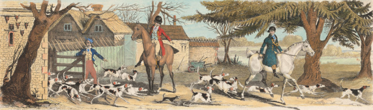 Fox Hunt, Unkennelling, 1822, England, Historical, digitally restored reproduction from an original