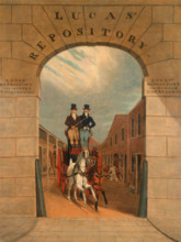 Training a couple to a carriage in Lucas's Yard, Clerkenwell. Date, 1818. , Historical, digitally