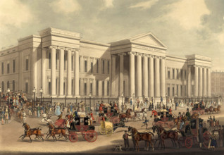 The Royal Mail's stagecoach station at the General Post Office, London, 1830, England, Historical,