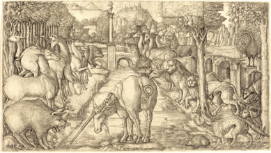 The Unicorn Purifies the Water with its Horn, 1555, Jean Duvet, France, Historical, digitally