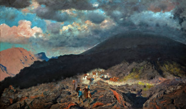 Giuseppe De Nittis 1846-1884 “The eruption of Vesuvius (under Vesuvius) 1872, 75.5x128.3 cm oil on