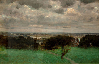 Giuseppe De Nittis 1846-1884 “Landscape of the Seine with gray sky” 1878, 27 x 40.5 oil on panel.