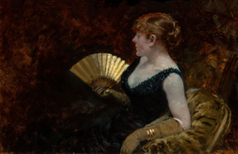 Giuseppe De Nittis 1846-1884 “Lady with fan” 1882, 26.7 x 41 cm oil on panel.