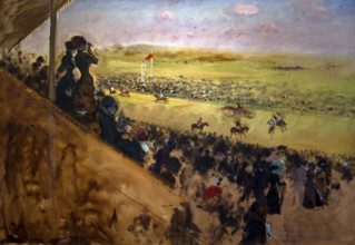 Giuseppe De Nittis 1846-1884 “The races at Longchamp. Complete study “1883, 80x117 cm oil on panel.