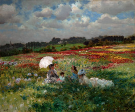 Giuseppe De Nittis 1846-1884 “In the fields around London” 1875, ca 41 x 50cm oil on canvas.