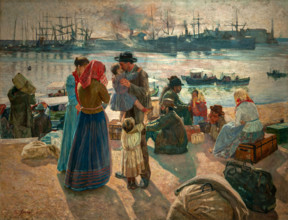 Raffaello Gambogi 1874-1943 "Emigrants" 1894, 150 x 197 cm oil on canvas.