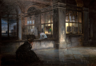 Luigi Selvatico 1873-1938 "Morning departure-Internal view of a station with figures” 1899, 118 x