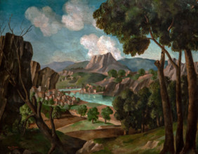 Renato Paresce 1888-1937 "Classic Landscape" 1923, 72.5 x 92 cm oil on canvas.