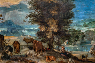 Sinibaldo Scorza 1509-1631 "Landscape with shepherd and animals" 1625, 26 x 38 cm oil on copper.