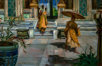 Carlo Cesare Ferro Milone 1880-1934 "Entrance to Wath Phra Keo in Banglok 1936, 27 x 60 cm oil on