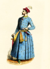 This 1840s illustration shows the general of the guards of the emperor in Delhi.