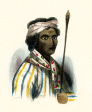 This 1840s illustration shows a rajah from Dao. Dao refers to a people in West New Guinea in