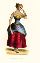 This 1840s illustration shows an upper class lady from Java. The Javanese people are an ethnic