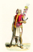 This 1840s illustration shows a warrior from Timor, from the territory known as the Amfoang