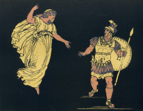 The Greeks have taken control of Troy and set it afire. The Trojan hero Aeneas prepares to escape