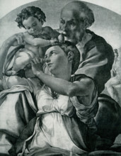 This illustration from 1903 shows the Christian Holy Family as painted by Michelangelo (1475-1564).