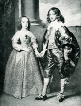 William II of Orange and Mary Stuart from a painting by Van Dyck (1599-1641). The paintiung dates