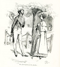 The 1891 caption reads: ""Mrs ffaringdon and Mr ffoulkes."" It is taken from Mrs Gaskell's novel