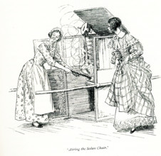 The 1891 caption reads: ""Airing the Sedan Chair"" - spoken by Martha. It is taken from Mrs