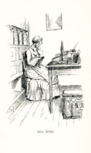 The 1891 caption reads: ""Miss Matty."" It is taken from Mrs Gaskell's novel Cranford and