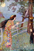 The caption for this illustration reads: Paul's gray falcon's neck turned. In Serbia mythology,