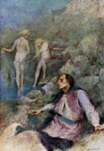 The caption for this illustration reads:  The veele came to the spring to bathe. In Serbian myth,